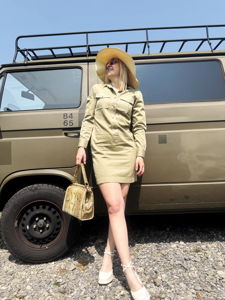 Robe-chemise beige/kaki