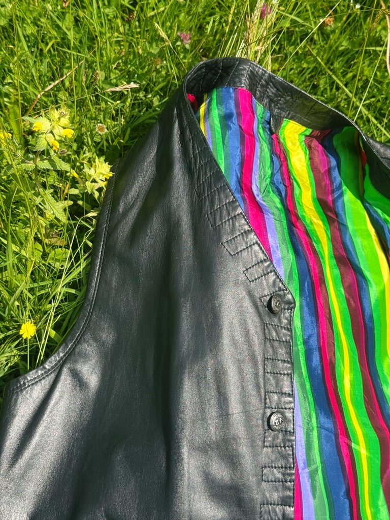 Gilet en cuir noir - Versace - VENDU