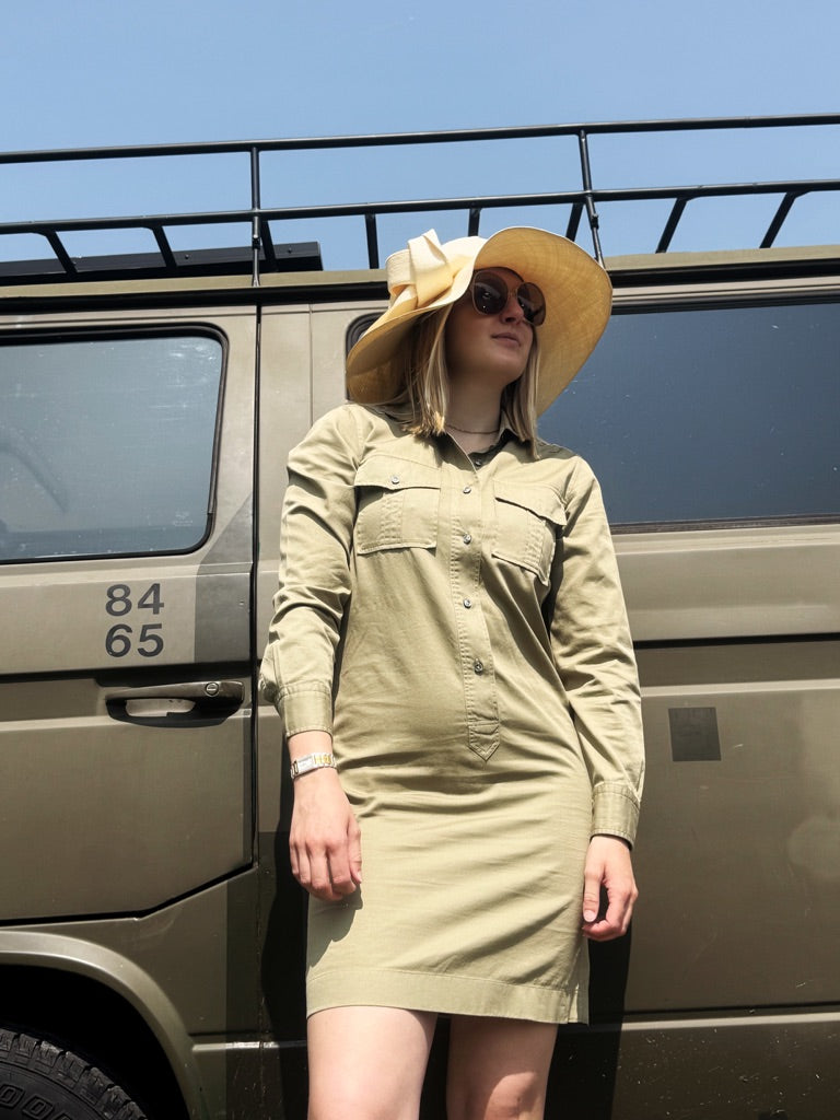 Robe-chemise beige/kaki